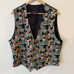 Vintage | Kyote Hand-Painted Teddy Bear Print Vest | Size Medium